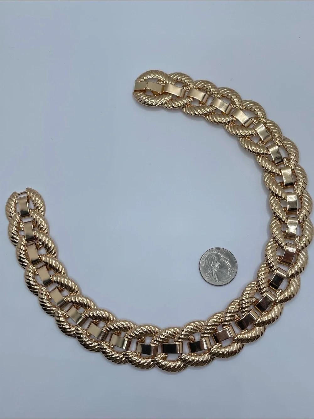 Gold Chunky Chain Link Statement Necklace Bold Modern Runway Textured